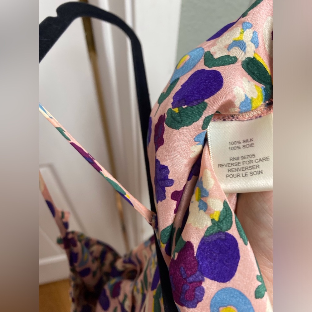 REBECCA TAYLOR Floral Ruffle Front Silk Cami Sz 10 - Picture 7 of 7
